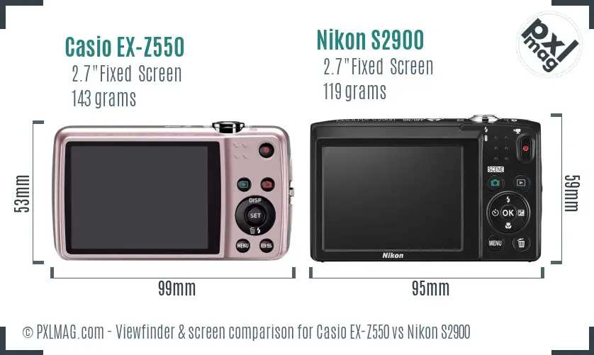Casio EX-Z550 vs Nikon S2900 Screen and Viewfinder comparison