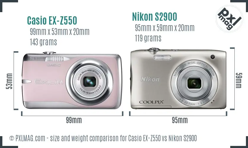 Casio EX-Z550 vs Nikon S2900 size comparison