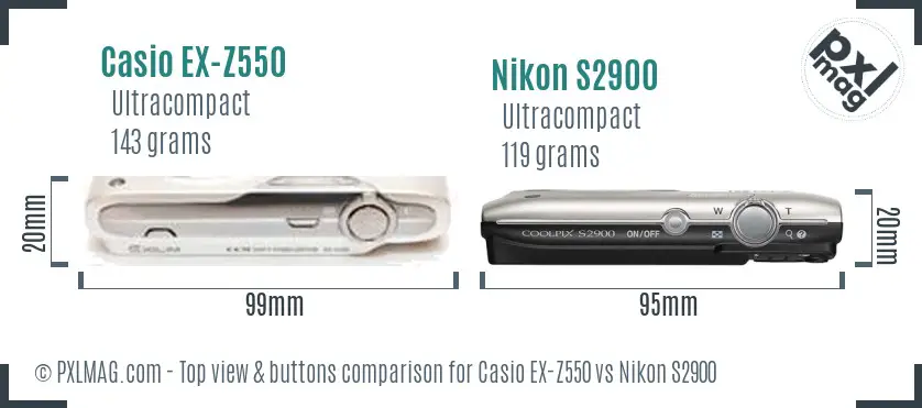 Casio EX-Z550 vs Nikon S2900 top view buttons comparison