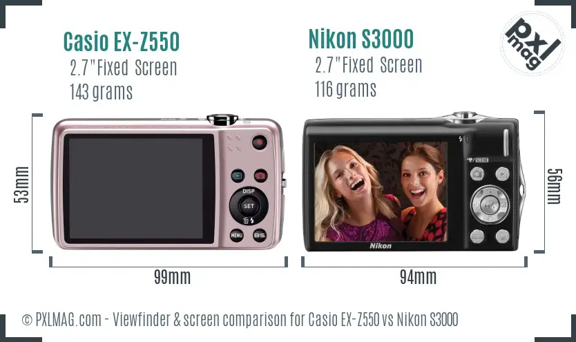 Casio EX-Z550 vs Nikon S3000 Screen and Viewfinder comparison