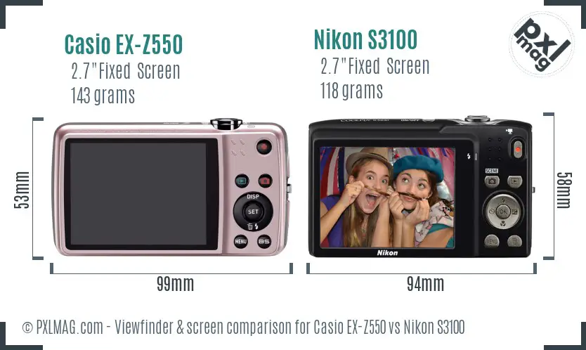 Casio EX-Z550 vs Nikon S3100 Screen and Viewfinder comparison