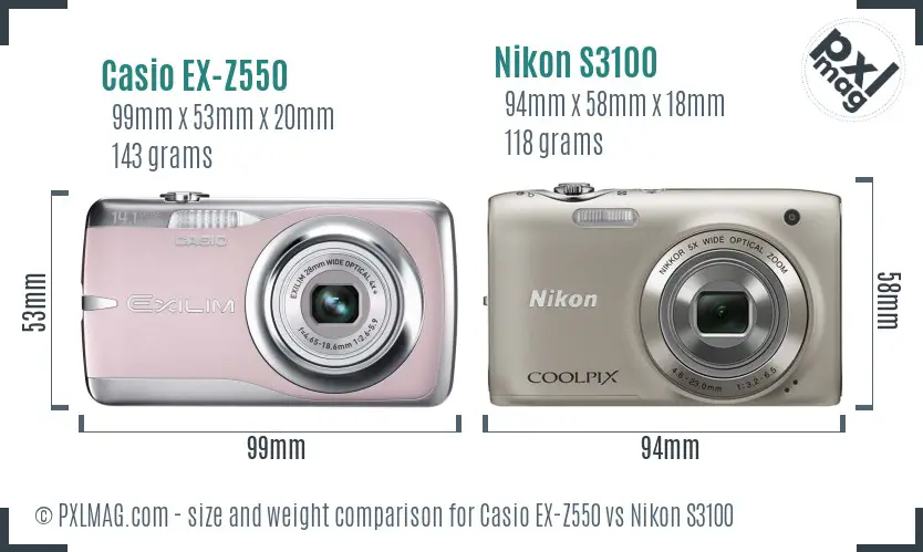 Casio EX-Z550 vs Nikon S3100 size comparison