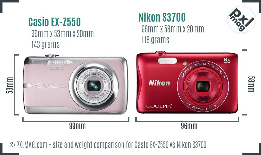 Casio EX-Z550 vs Nikon S3700 size comparison Casio EX-Z550 vs Nikon S3700 size comparison