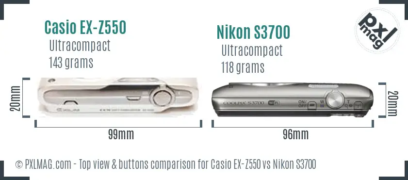 Casio EX-Z550 vs Nikon S3700 top view buttons comparison Casio EX-Z550 vs Nikon S3700 top view buttons comparison