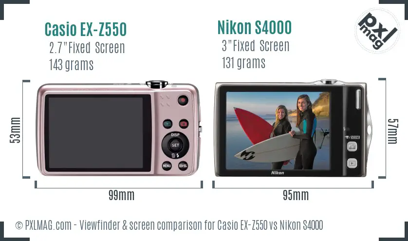Casio EX-Z550 vs Nikon S4000 Screen and Viewfinder comparison
