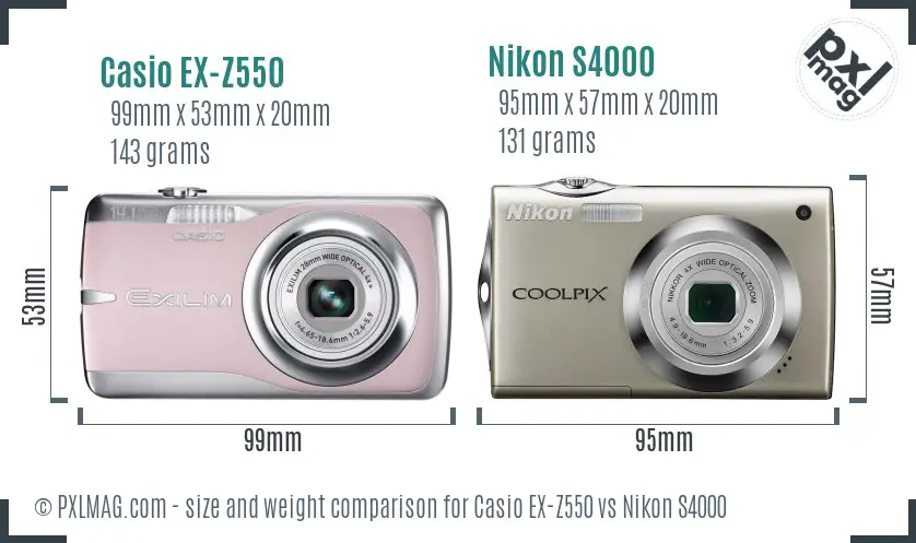 Casio EX-Z550 vs Nikon S4000 size comparison