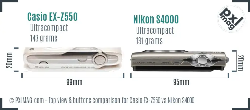 Casio EX-Z550 vs Nikon S4000 top view buttons comparison