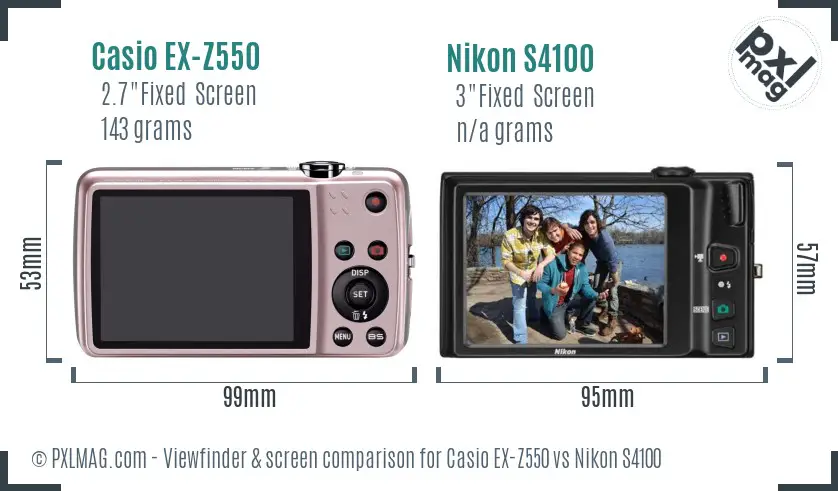 Casio EX-Z550 vs Nikon S4100 Screen and Viewfinder comparison