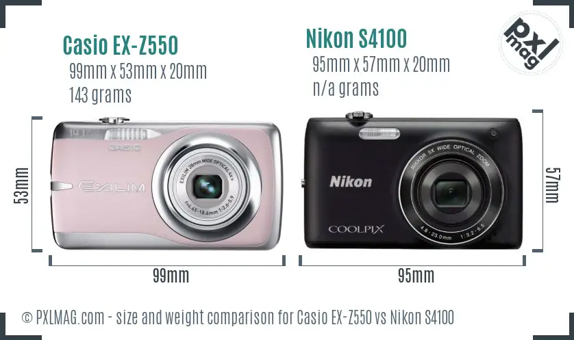 Casio EX-Z550 vs Nikon S4100 size comparison