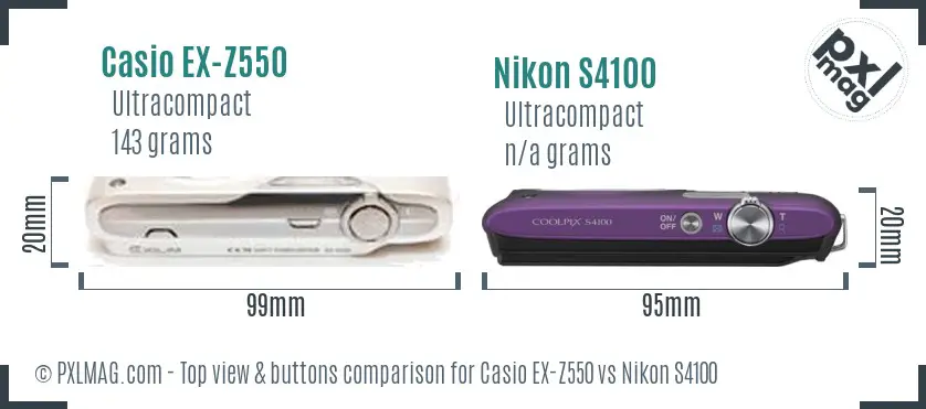 Casio EX-Z550 vs Nikon S4100 top view buttons comparison