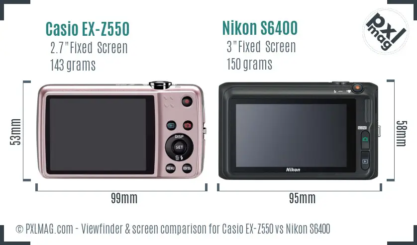 Casio EX-Z550 vs Nikon S6400 Screen and Viewfinder comparison