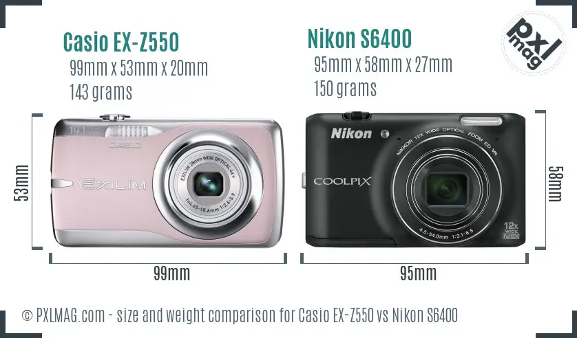 Casio EX-Z550 vs Nikon S6400 size comparison