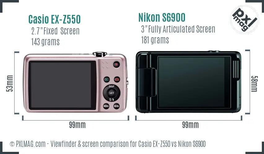 Casio EX-Z550 vs Nikon S6900 Screen and Viewfinder comparison