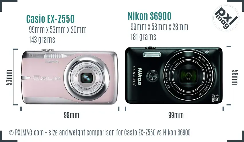 Casio EX-Z550 vs Nikon S6900 size comparison