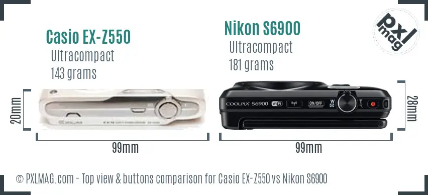 Casio EX-Z550 vs Nikon S6900 top view buttons comparison