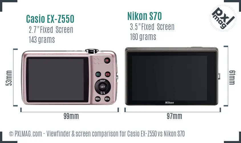 Casio EX-Z550 vs Nikon S70 Screen and Viewfinder comparison