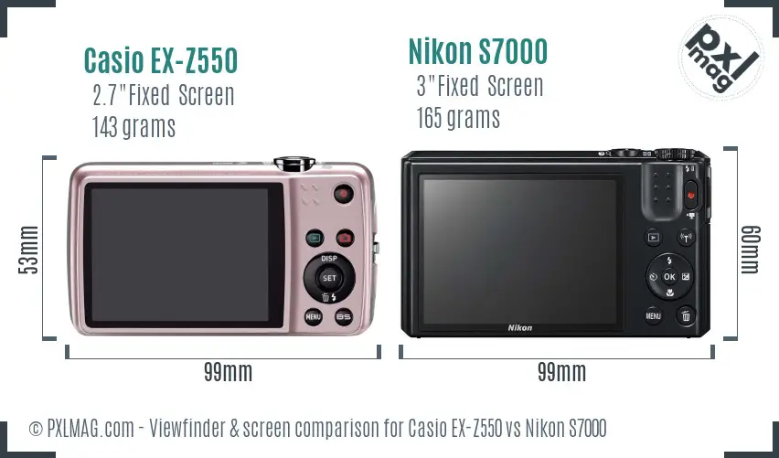 Casio EX-Z550 vs Nikon S7000 Screen and Viewfinder comparison