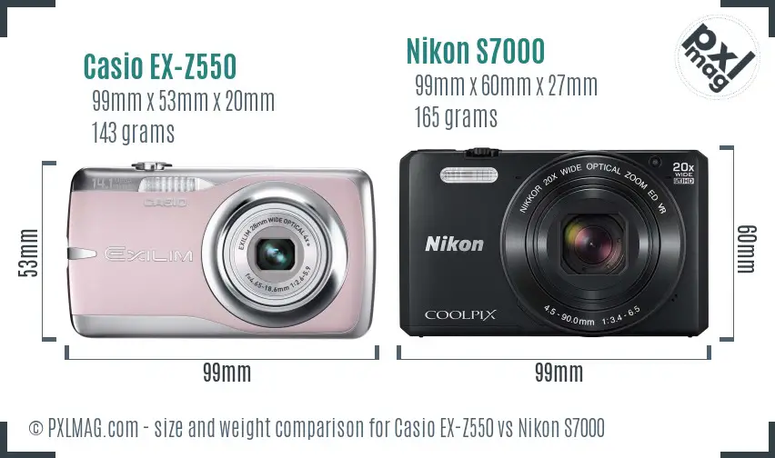 Casio EX-Z550 vs Nikon S7000 size comparison