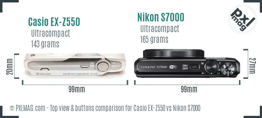 Casio EX-Z550 vs Nikon S7000 top view buttons comparison