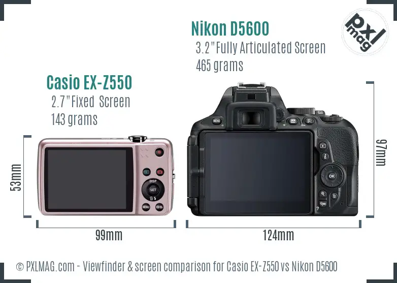 Casio EX-Z550 vs Nikon D5600 Screen and Viewfinder comparison