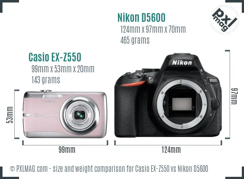 Casio EX-Z550 vs Nikon D5600 size comparison