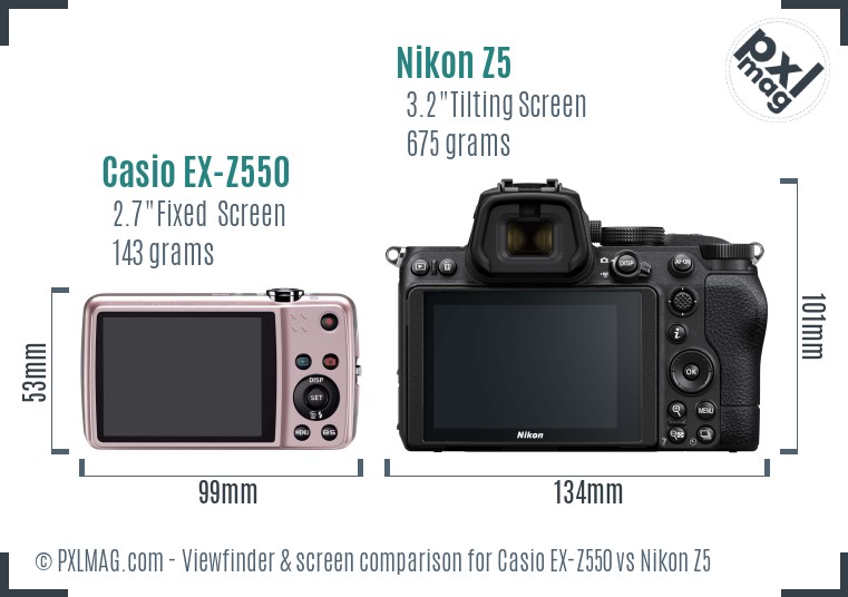 Casio EX-Z550 vs Nikon Z5 Screen and Viewfinder comparison