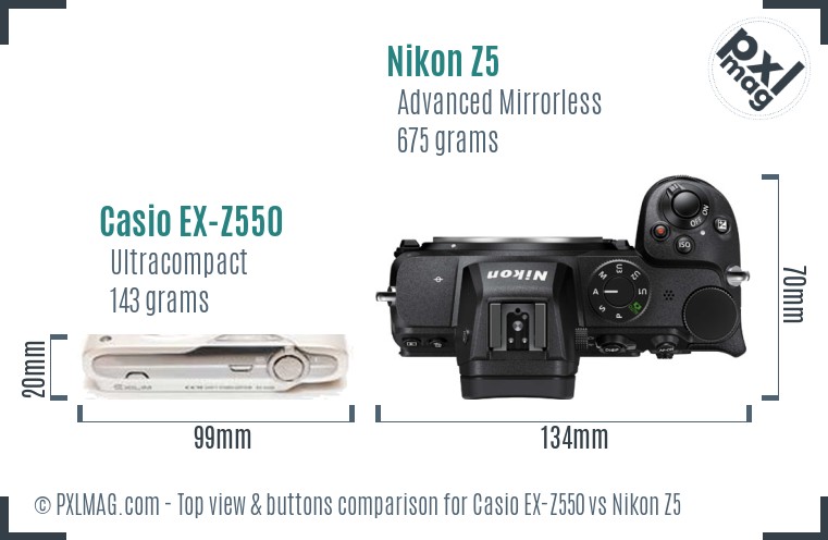 Casio EX-Z550 vs Nikon Z5 top view buttons comparison