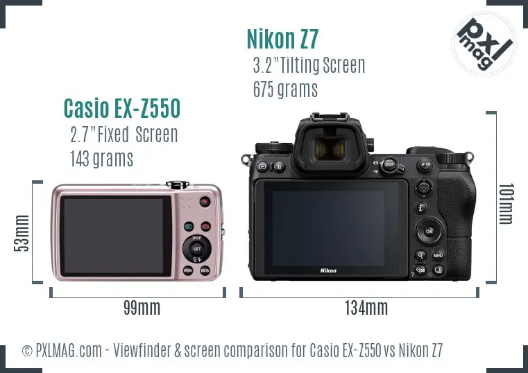 Casio EX-Z550 vs Nikon Z7 Screen and Viewfinder comparison