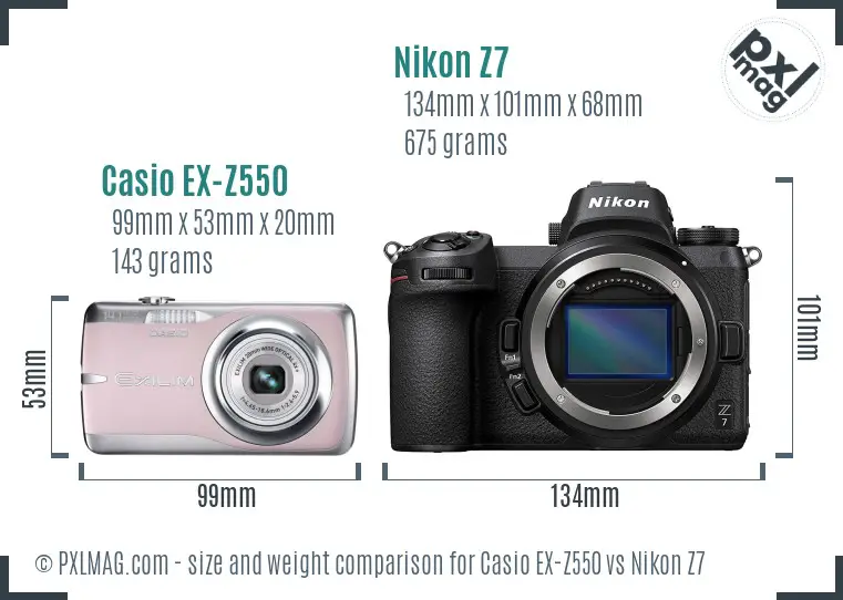 Casio EX-Z550 vs Nikon Z7 size comparison