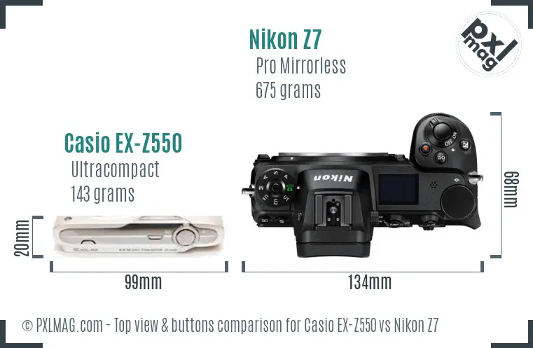 Casio EX-Z550 vs Nikon Z7 top view buttons comparison