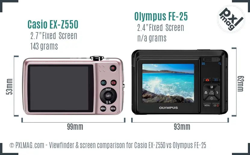 Casio EX-Z550 vs Olympus FE-25 Screen and Viewfinder comparison