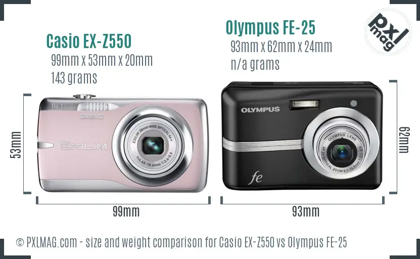 Casio EX-Z550 vs Olympus FE-25 size comparison