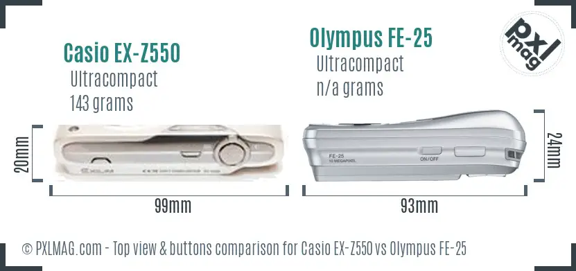 Casio EX-Z550 vs Olympus FE-25 top view buttons comparison