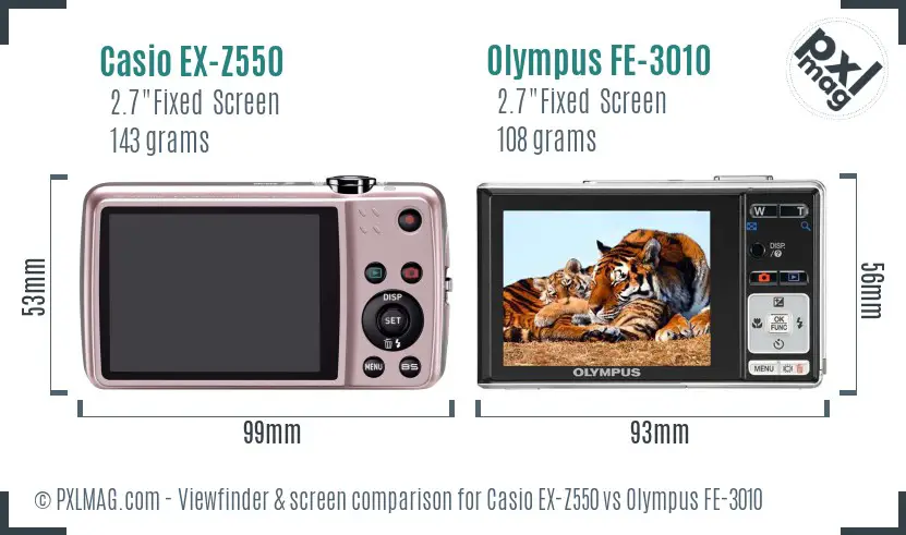 Casio EX-Z550 vs Olympus FE-3010 Screen and Viewfinder comparison