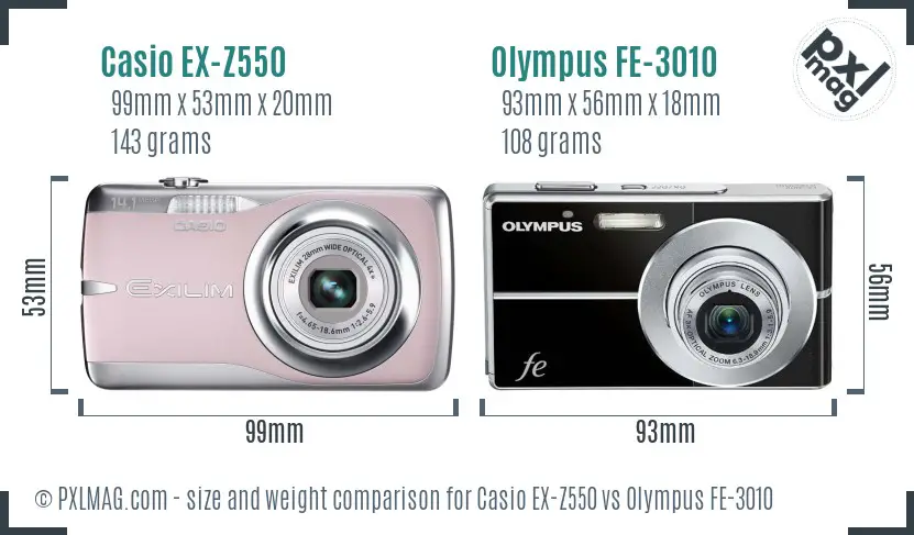 Casio EX-Z550 vs Olympus FE-3010 size comparison