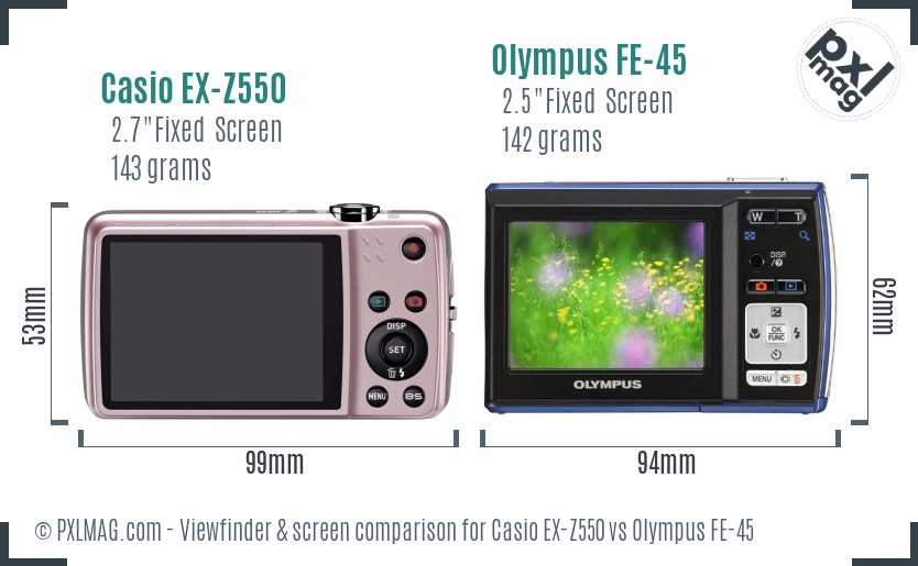 Casio EX-Z550 vs Olympus FE-45 Screen and Viewfinder comparison