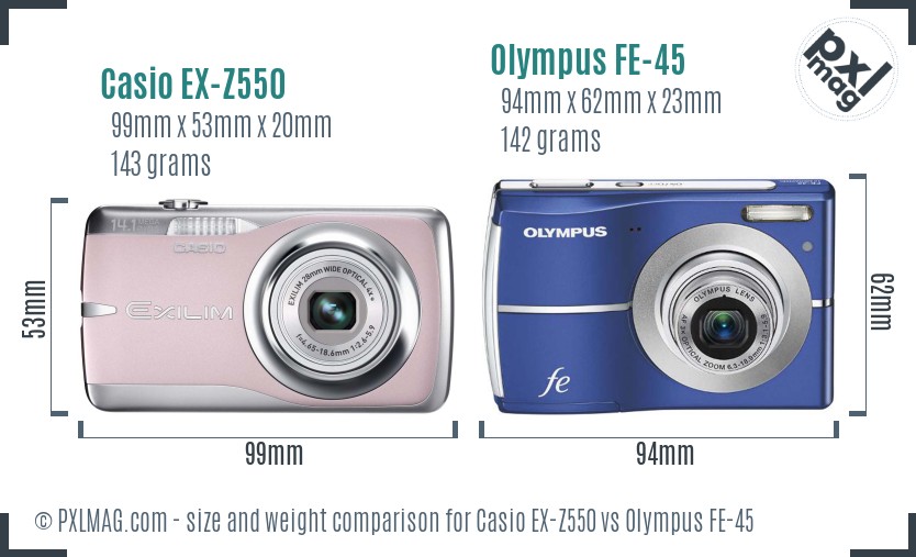 Casio EX-Z550 vs Olympus FE-45 size comparison Casio EX-Z550 vs Olympus FE-45 size comparison