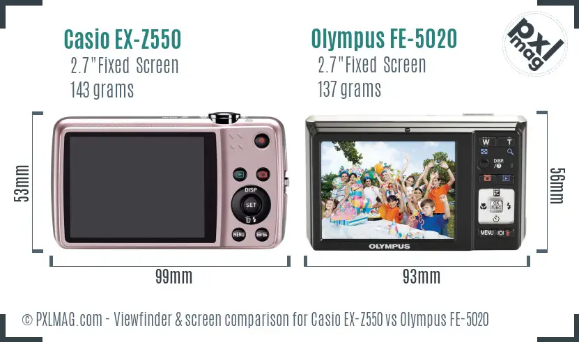 Casio EX-Z550 vs Olympus FE-5020 Screen and Viewfinder comparison