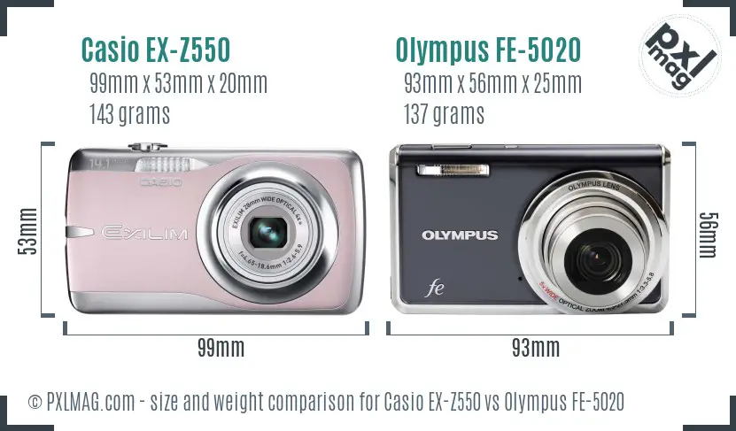 Casio EX-Z550 vs Olympus FE-5020 size comparison