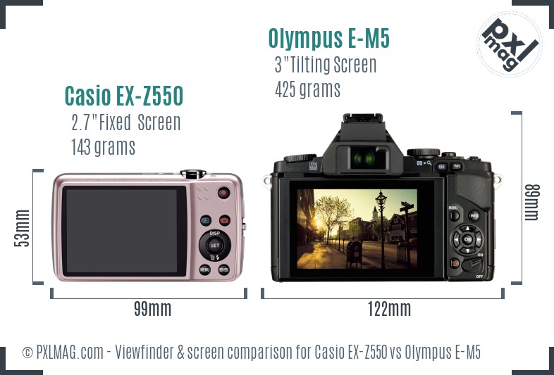 Casio EX-Z550 vs Olympus E-M5 Screen and Viewfinder comparison