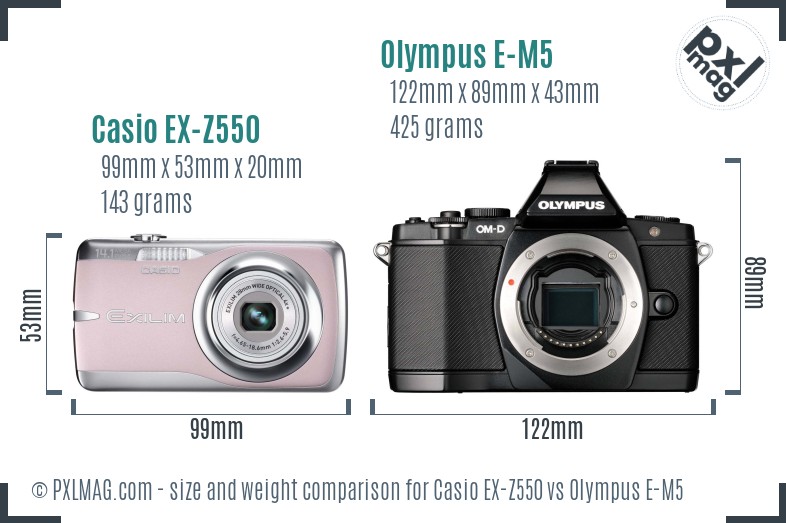 Casio EX-Z550 vs Olympus E-M5 size comparison