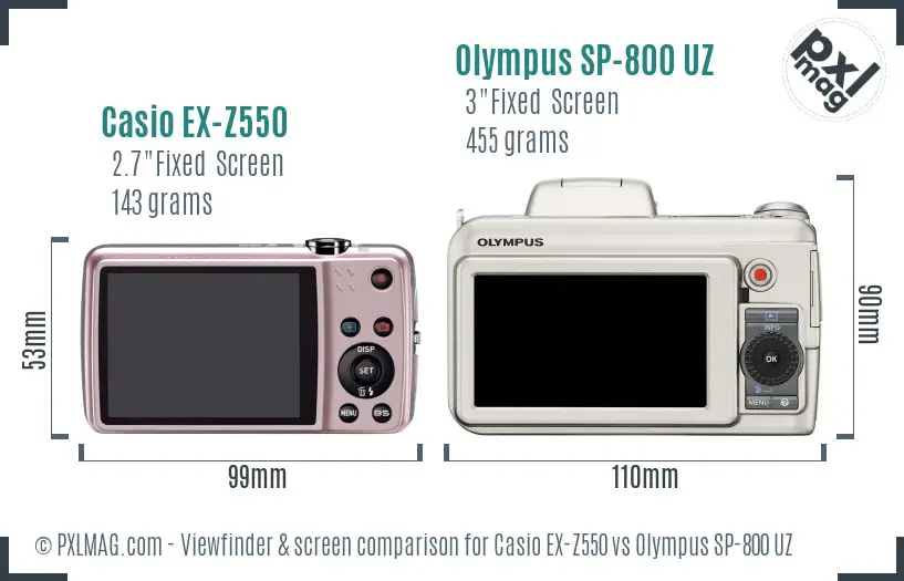 Casio EX-Z550 vs Olympus SP-800 UZ Screen and Viewfinder comparison