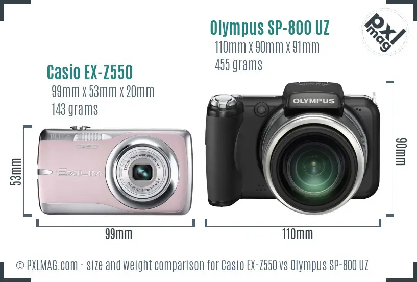 Casio EX-Z550 vs Olympus SP-800 UZ size comparison