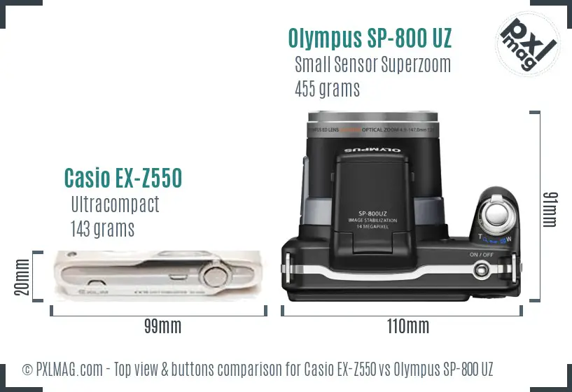 Casio EX-Z550 vs Olympus SP-800 UZ top view buttons comparison