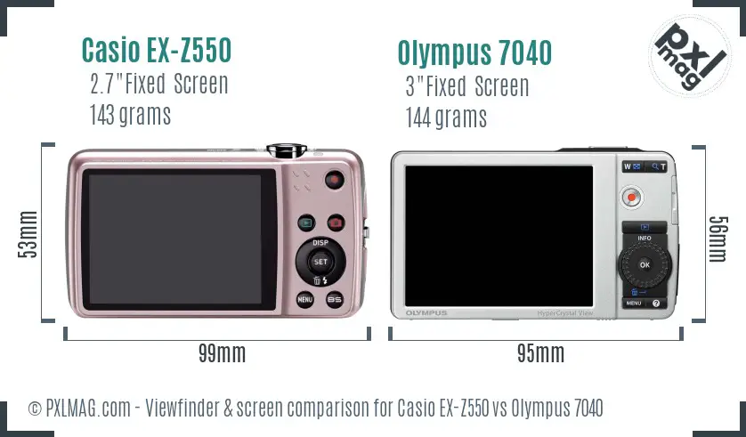 Casio EX-Z550 vs Olympus 7040 Screen and Viewfinder comparison