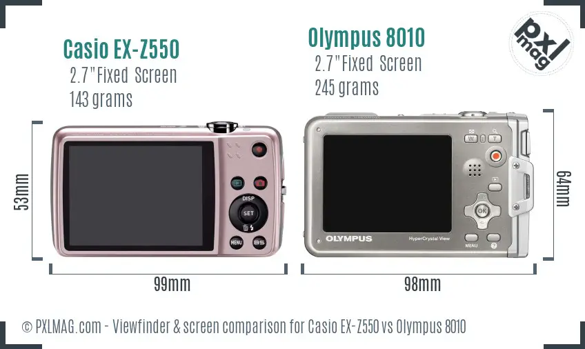 Casio EX-Z550 vs Olympus 8010 Screen and Viewfinder comparison