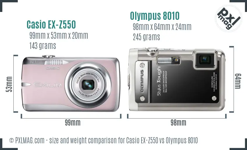 Casio EX-Z550 vs Olympus 8010 size comparison