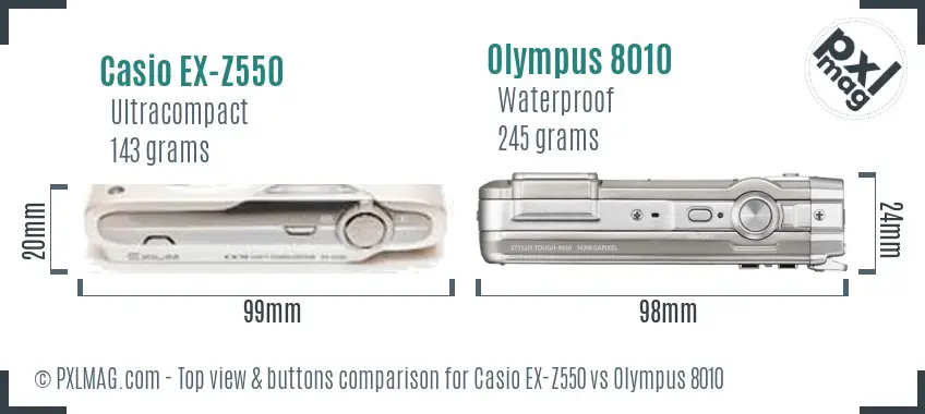 Casio EX-Z550 vs Olympus 8010 top view buttons comparison