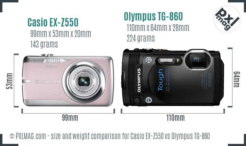 Casio EX-Z550 vs Olympus TG-860 size comparison Casio EX-Z550 vs Olympus TG-860 size comparison