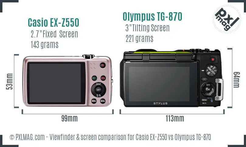 Casio EX-Z550 vs Olympus TG-870 Screen and Viewfinder comparison